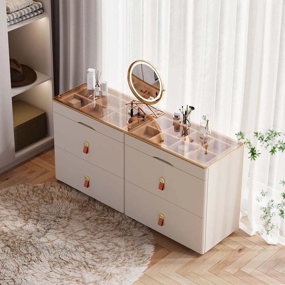 47 "W Glass Champagne Dresser 6 Drawer Closet Island With Jewelry Storage
