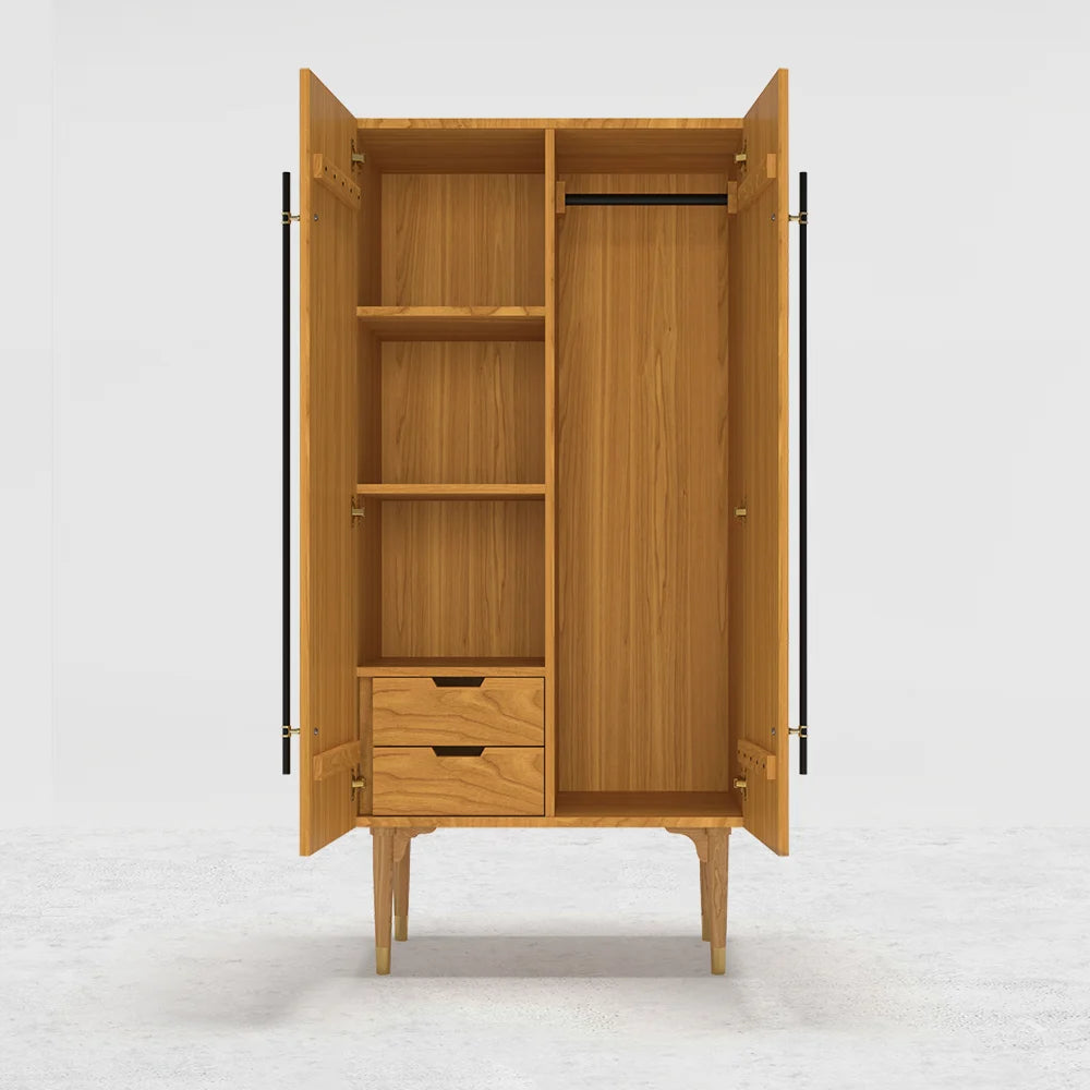 Fluted Armoire Wardrobe Closet Cherry Clothing Organizer Cabinet With 2 Doors