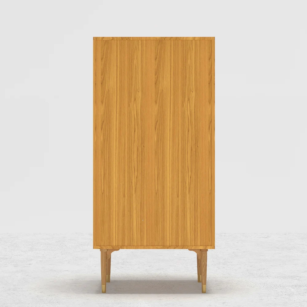 Fluted Armoire Wardrobe Closet Cherry Clothing Organizer Cabinet With 2 Doors