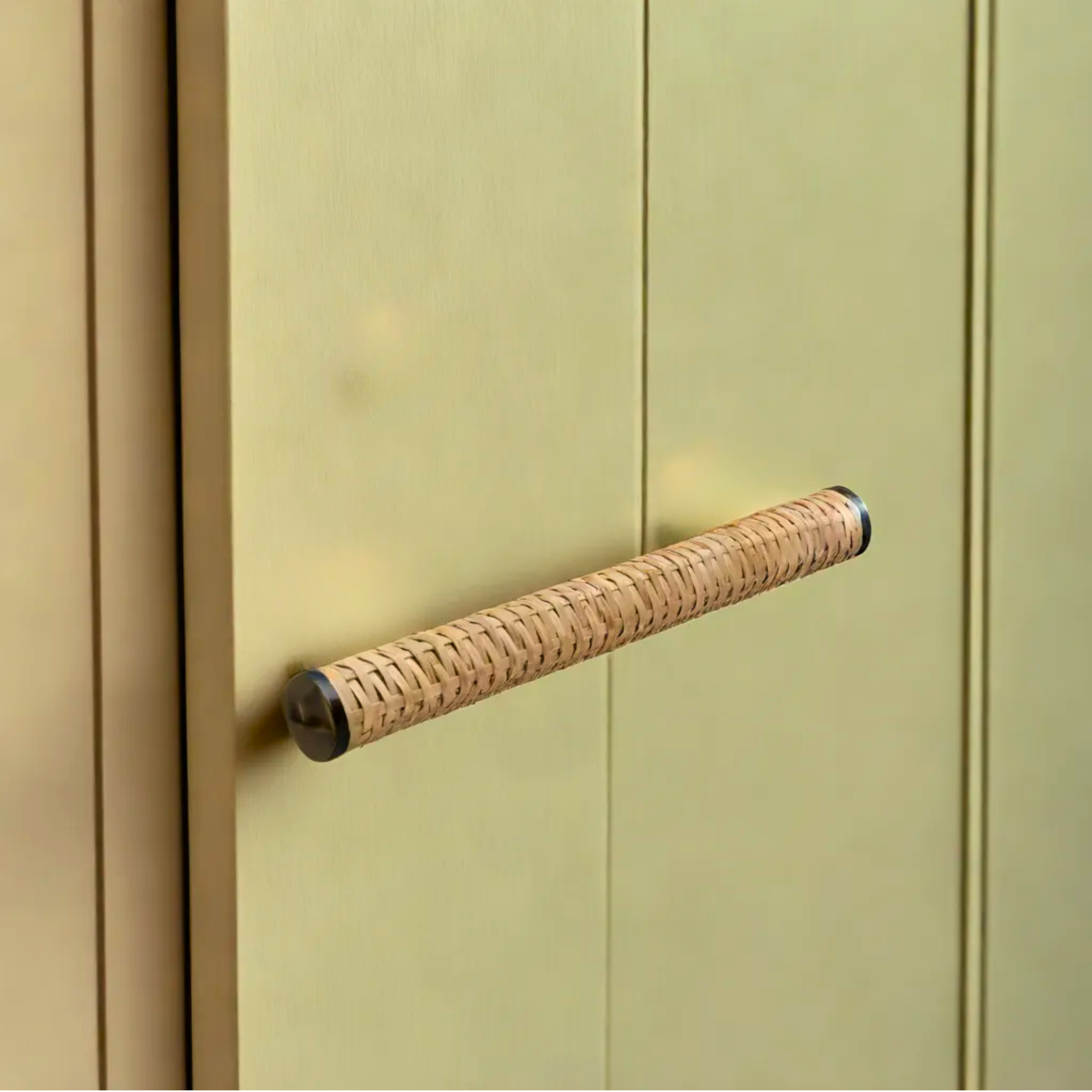 Aged Brass And Rattan Drawer Handle With Brass Caps By MUC