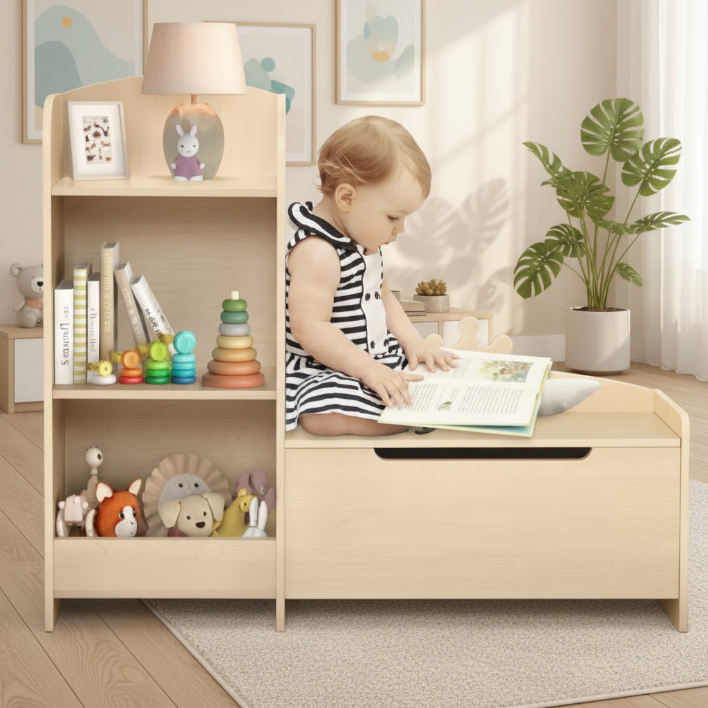 Kids Bookshelf and Toy Storage Organizer with Reading Nook for Kids By Miza