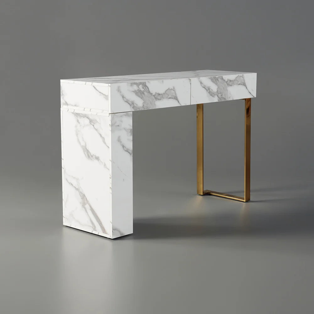 White Console Table Modern Rectangle Accent Table For Entryway With 2 Drawers