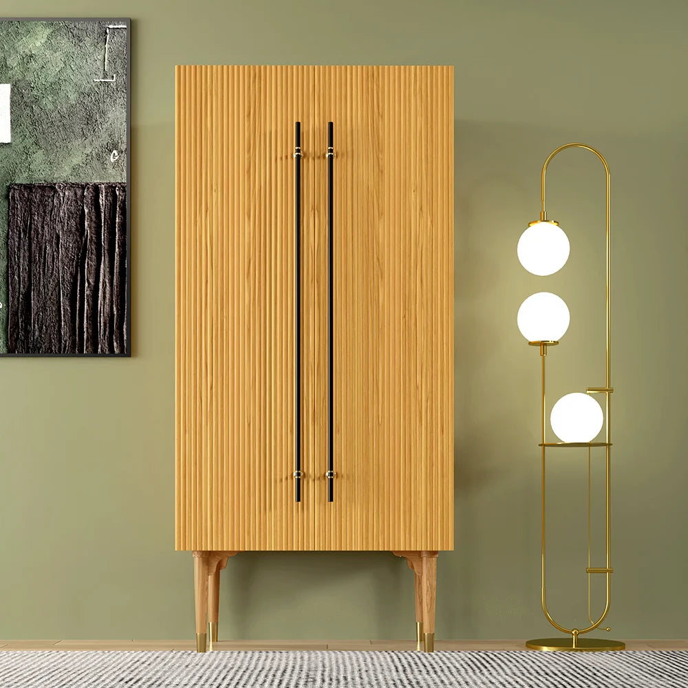 Fluted Armoire Wardrobe Closet Cherry Clothing Organizer Cabinet With 2 Doors