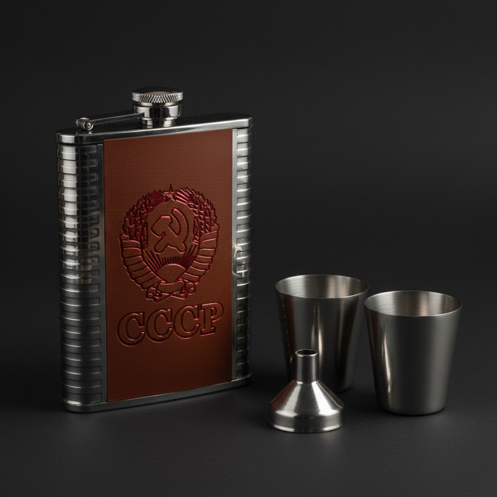 8oz Alcohol Hip Flask Steel Glass with Funnel Cups Box Set