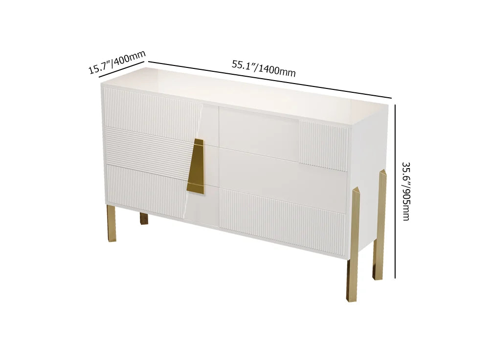 Crisp & Contemporary: 55''W White 6-Drawer Fluted Dresser