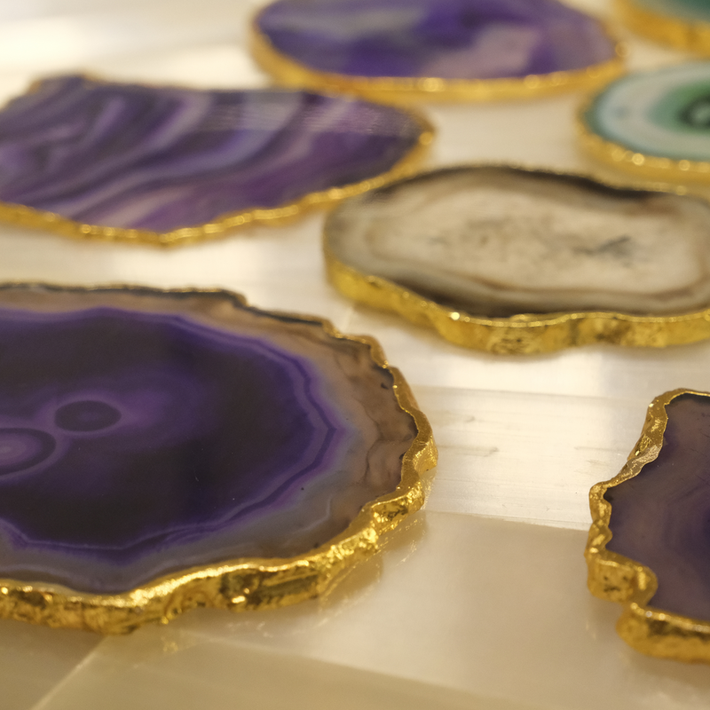 Agate Coasters In Random Color For Tea & Coffee Table - Set Of 4