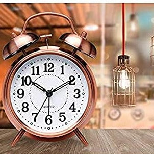 Twin Bell Table Alarm Vintage Clock In Copper & Silver By AK - 1 PC