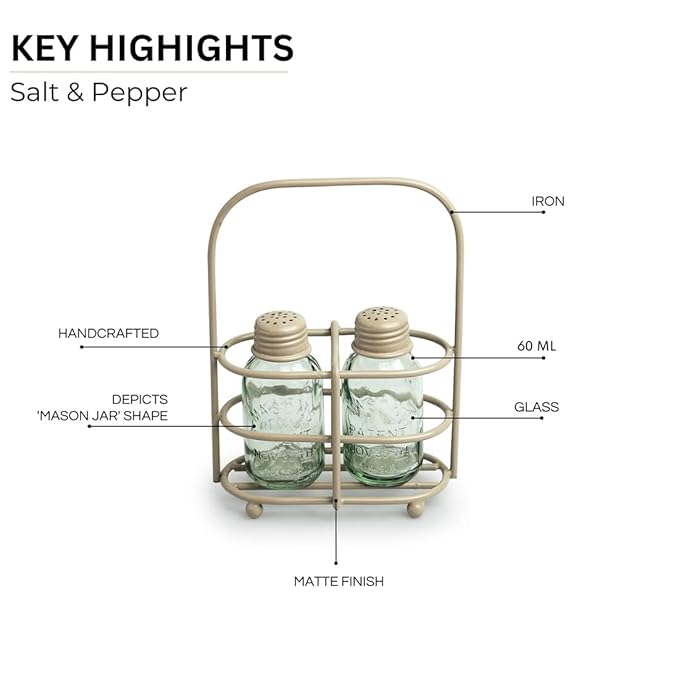 Glass Salt Pepper Set for Dining Table With Iron Holder Set of 2, 60 ml By MA-PS2