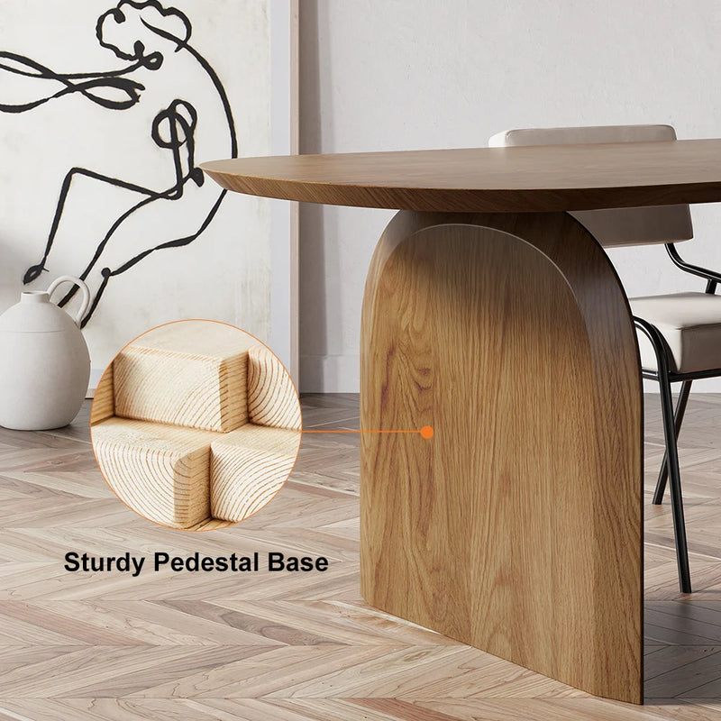 Oval Solid Wood Dining Table With Sturdy Pedestals
