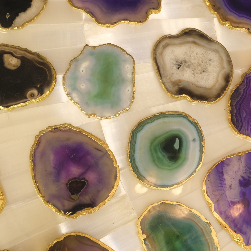 Agate Coasters In Random Color For Tea & Coffee Table - Set Of 4