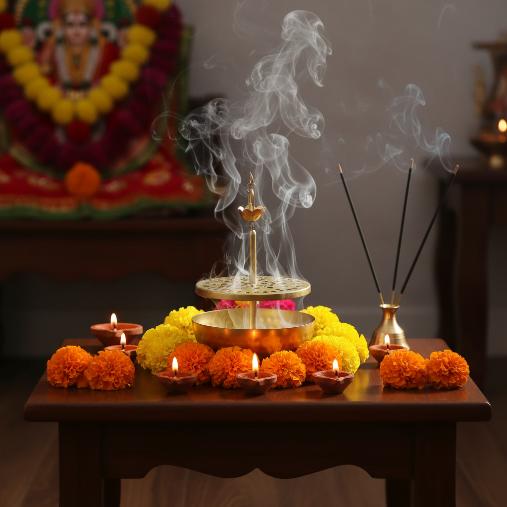 Brass Loban Daan Hanging Lamp for Pooja Room | Bakhoor Incense Burner | Home Purifier