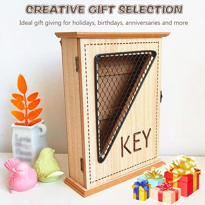 Wooden Key Box Almirah 6 Hooks Key Holder Wall Hanging Key Rack-1 PC-BY APT