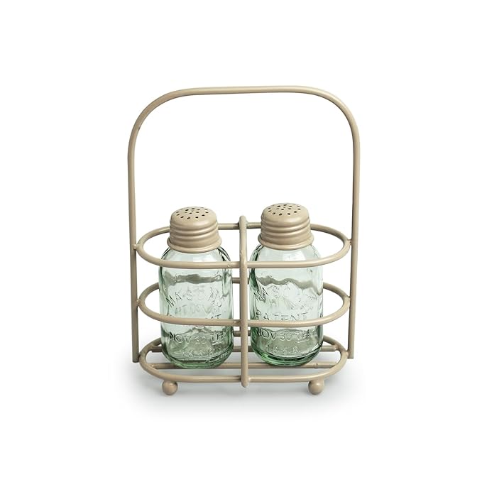 Glass Salt Pepper Set for Dining Table With Iron Holder Set of 2, 60 ml By MA-PS2