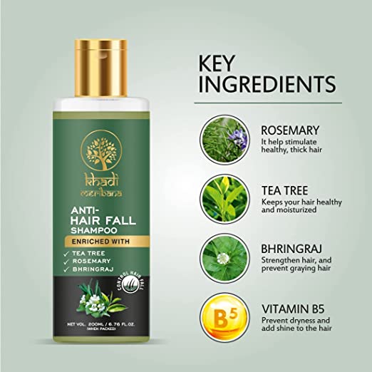 Khadi India Pack Of 2 Anti-Hair Fall Enriched With Tea Tree/Rosemary/Bhringraj Shampoo 200ml