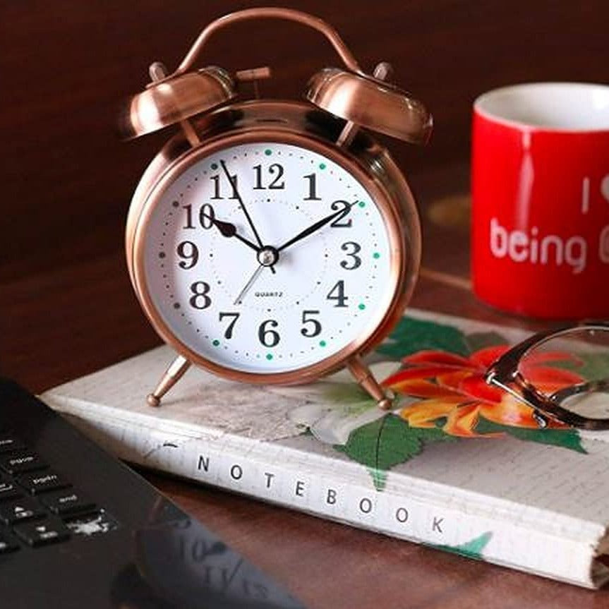 Twin Bell Table Alarm Vintage Clock In Copper & Silver By AK - 1 PC