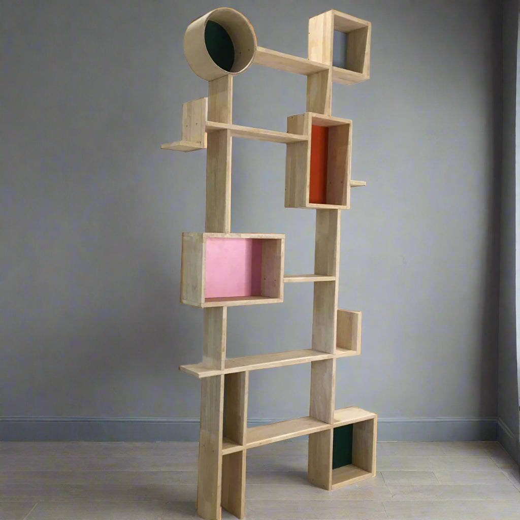 Asymmetrical Solid Wooden Bookcase / Free Standing Bookcase By Miza
