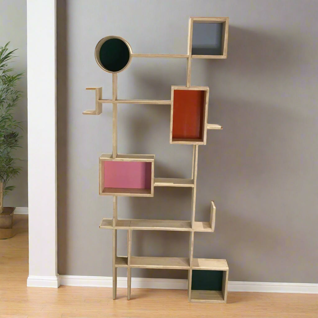 Asymmetrical Solid Wooden Bookcase / Free Standing Bookcase By Miza