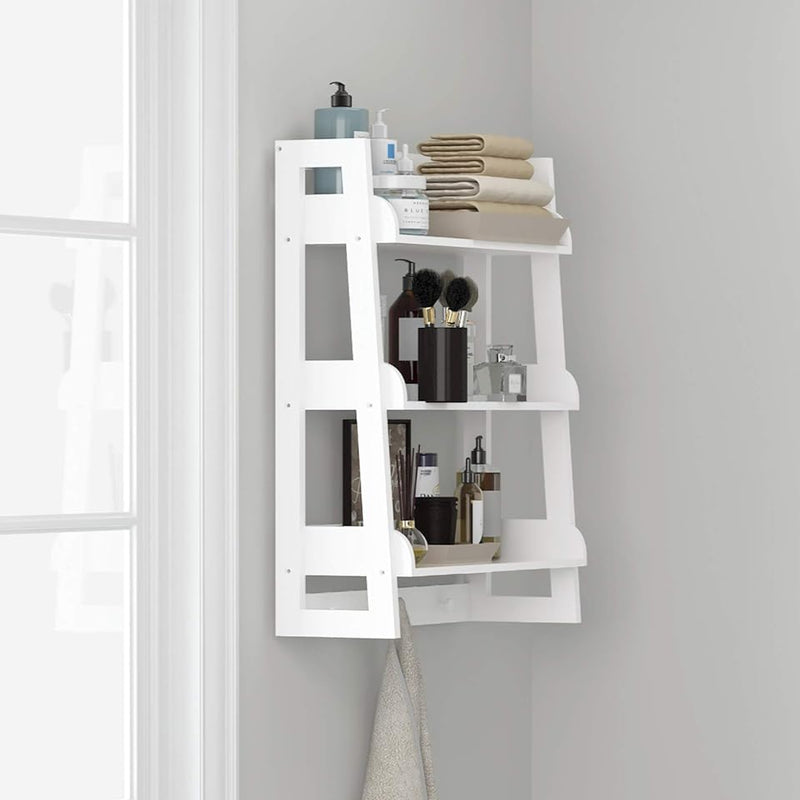 3 Tier Bathroom Shelf Wall Mounted with Towel Hooks By Miza