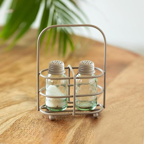 Glass Salt Pepper Set for Dining Table With Iron Holder Set of 2, 60 ml By MA-PS2