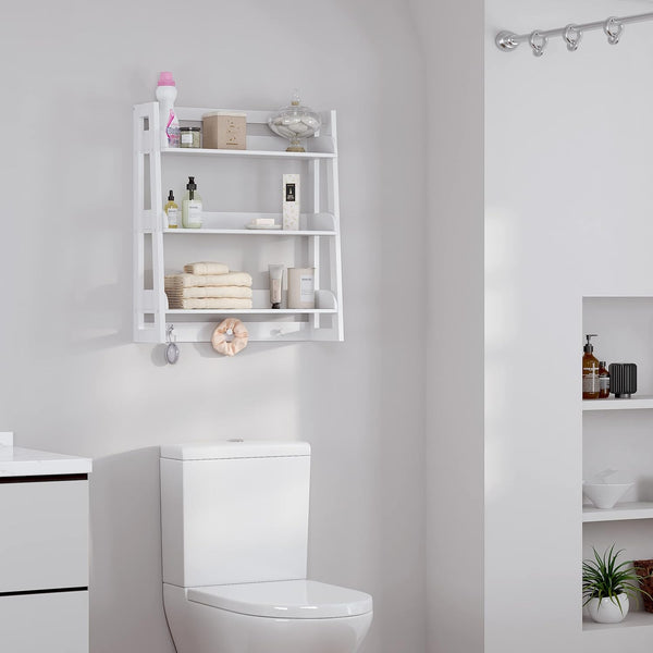 3 Tier Bathroom Shelf Wall Mounted with Towel Hooks By Miza