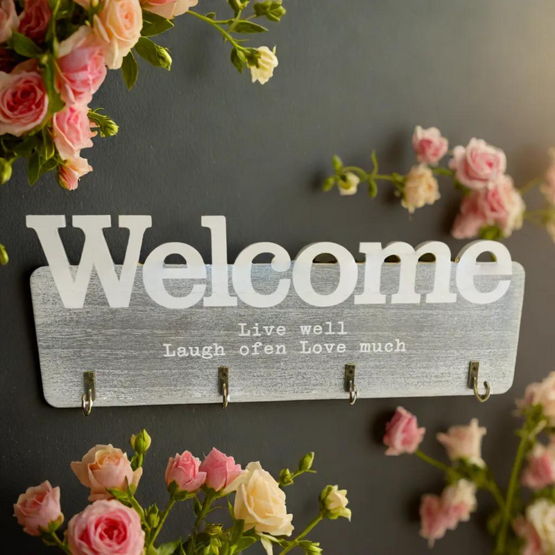 Welcome Sign Wall Hanging Key Holder with 4 Hooks-1 PC-BY APT