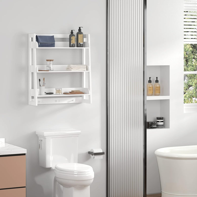 3 Tier Bathroom Shelf Wall Mounted with Towel Hooks By Miza