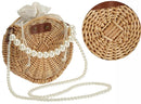 Handmade Round Bamboo Clutch Pearl Crossbody Hand Bag/Shoulder Sling Purse By APT
