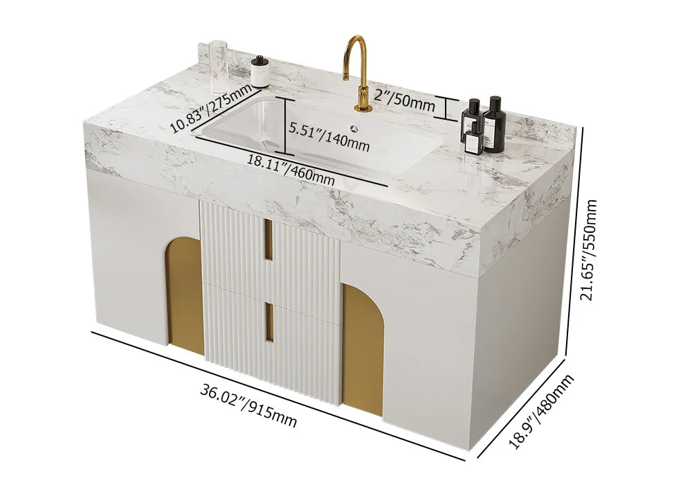Modern Sintered Stone Bathroom Vanity Ceramic Single Sink Wall Mounted