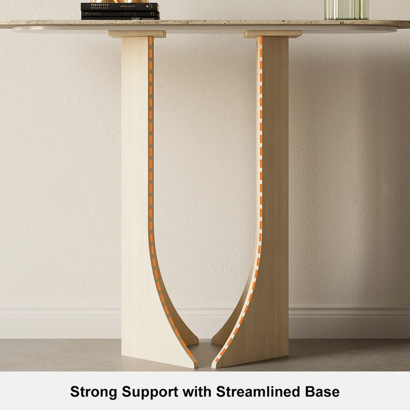Oval Travertine Stone Console Table Modern Entryway Table With Abstract Base