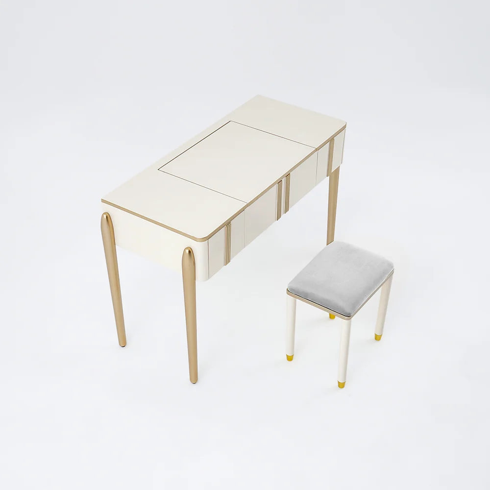 Versatile Glam: Flip Top Makeup Table With Storage & Stool