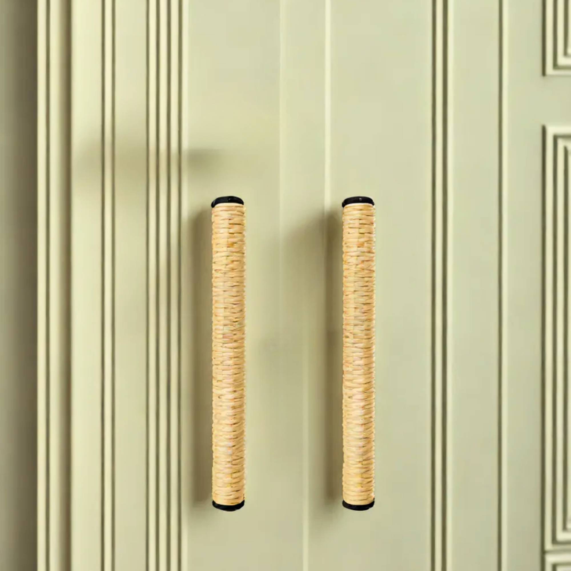 Aged Brass And Rattan Drawer Handle With Brass Caps By MUC