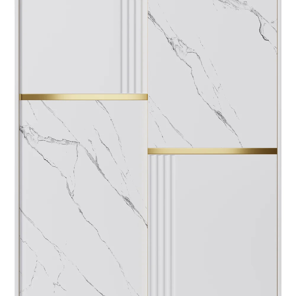Modern White Closet With Sliding Doors Wardrobe With Shelves & Hanging Rod