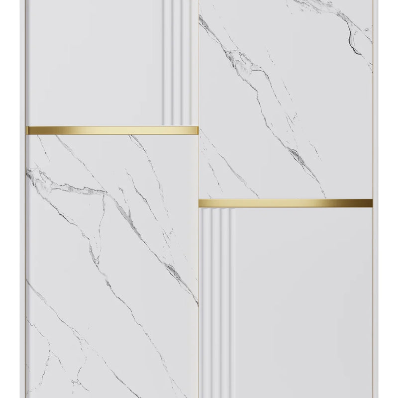 Modern White Closet With Sliding Doors Wardrobe With Shelves & Hanging Rod