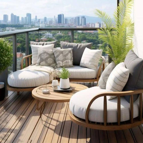 Serene Circles: A Modern And Cozy Circular Balcony Furniture Set For Relaxed Outdoor Living