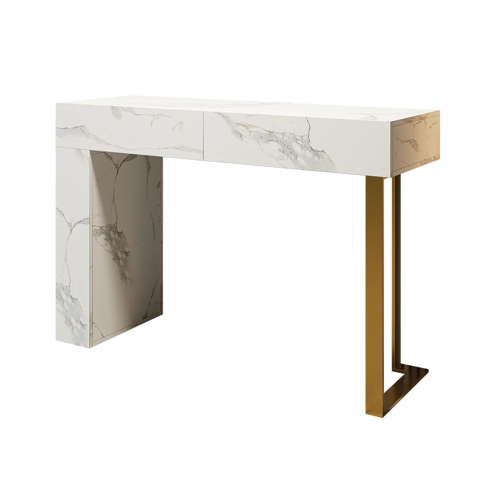 White Console Table Modern Rectangle Accent Table For Entryway With 2 Drawers