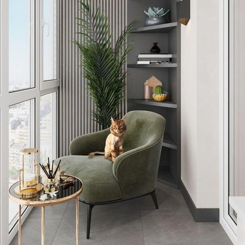 Velvet Lounge Chair With Gold Accent Table: A Modern Touch To Urban Balcony Comfort