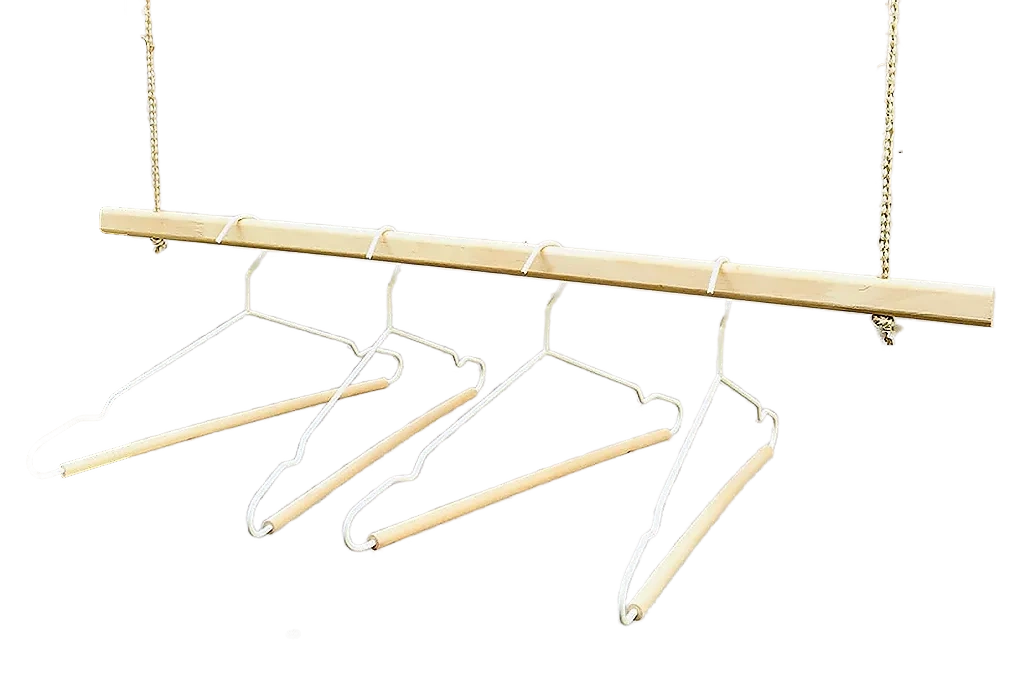 Wooden Bracket Shelf With Hanging Rope/Timber Clothes Rack By Miza
