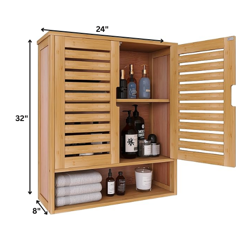 Space-Saving Wooden Cabinet With Ventilated Slatted Doors For Bathroom Storage By Miza