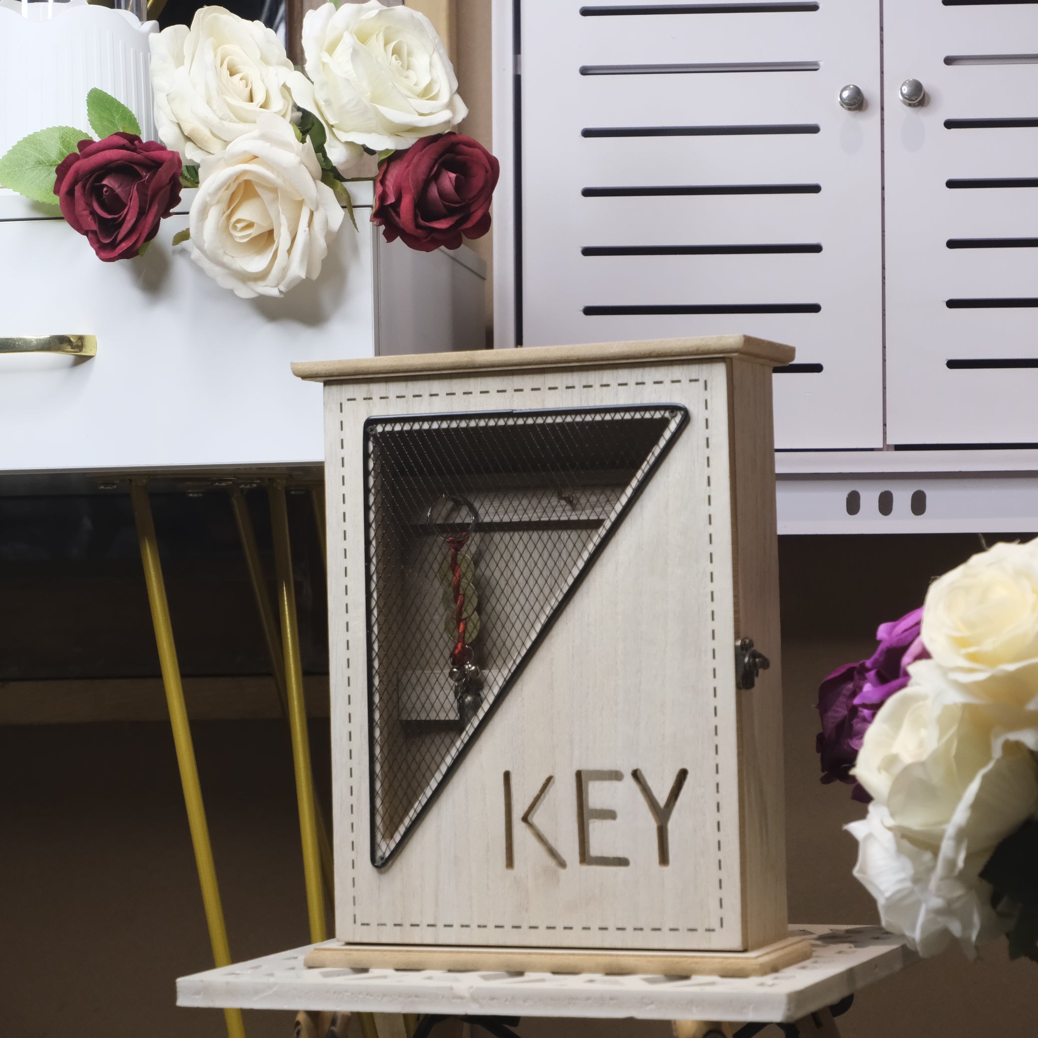 Wooden Key Box Almirah 6 Hooks Key Holder Wall Hanging Key Rack-1 PC-BY APT