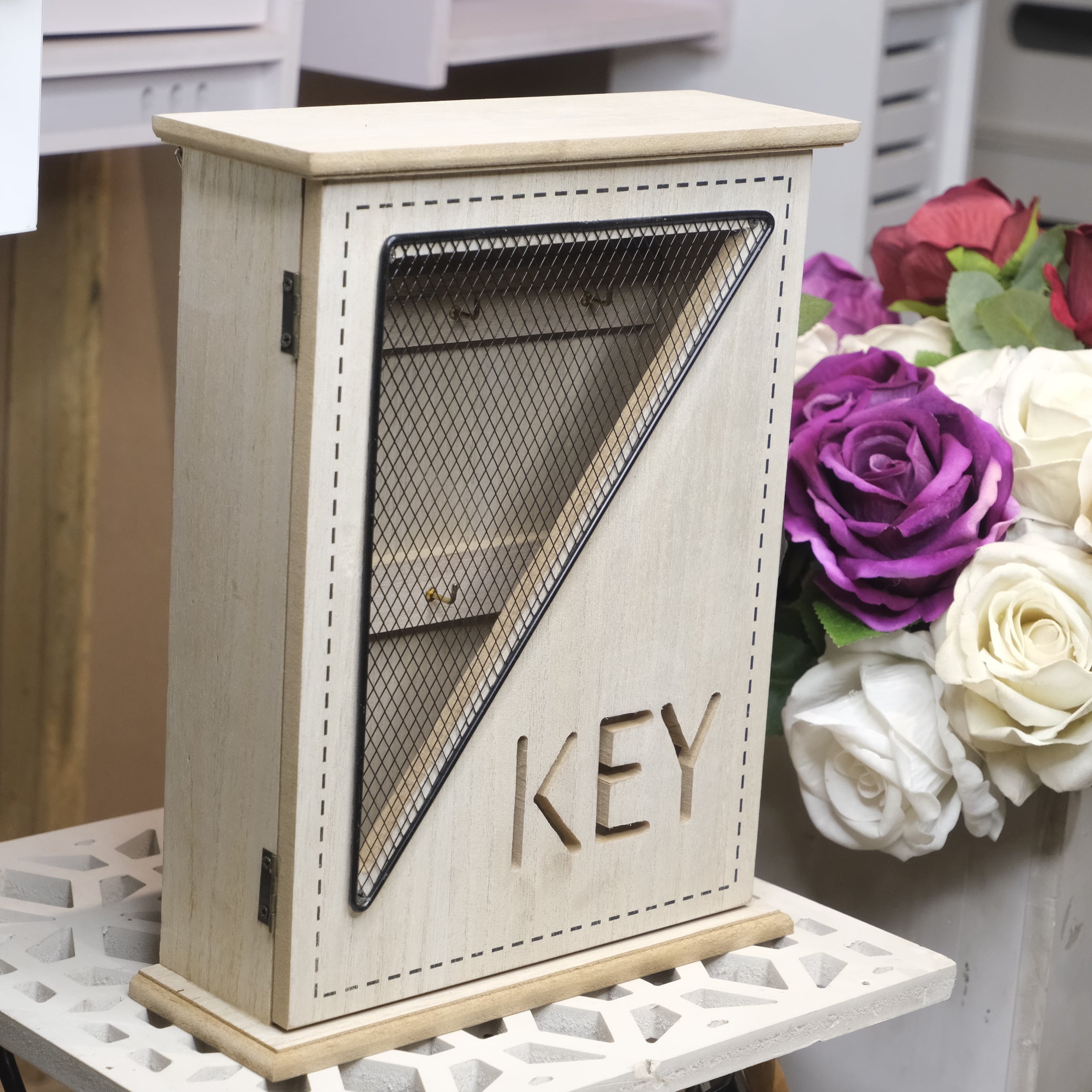 Wooden Key Box Almirah 6 Hooks Key Holder Wall Hanging Key Rack-1 PC-BY APT