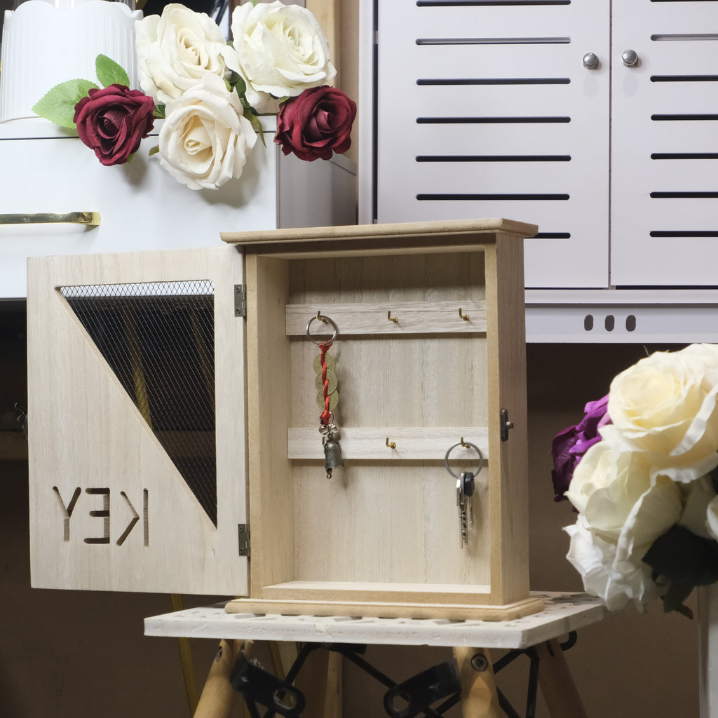Wooden Key Box Almirah 6 Hooks Key Holder Wall Hanging Key Rack-1 PC-BY APT