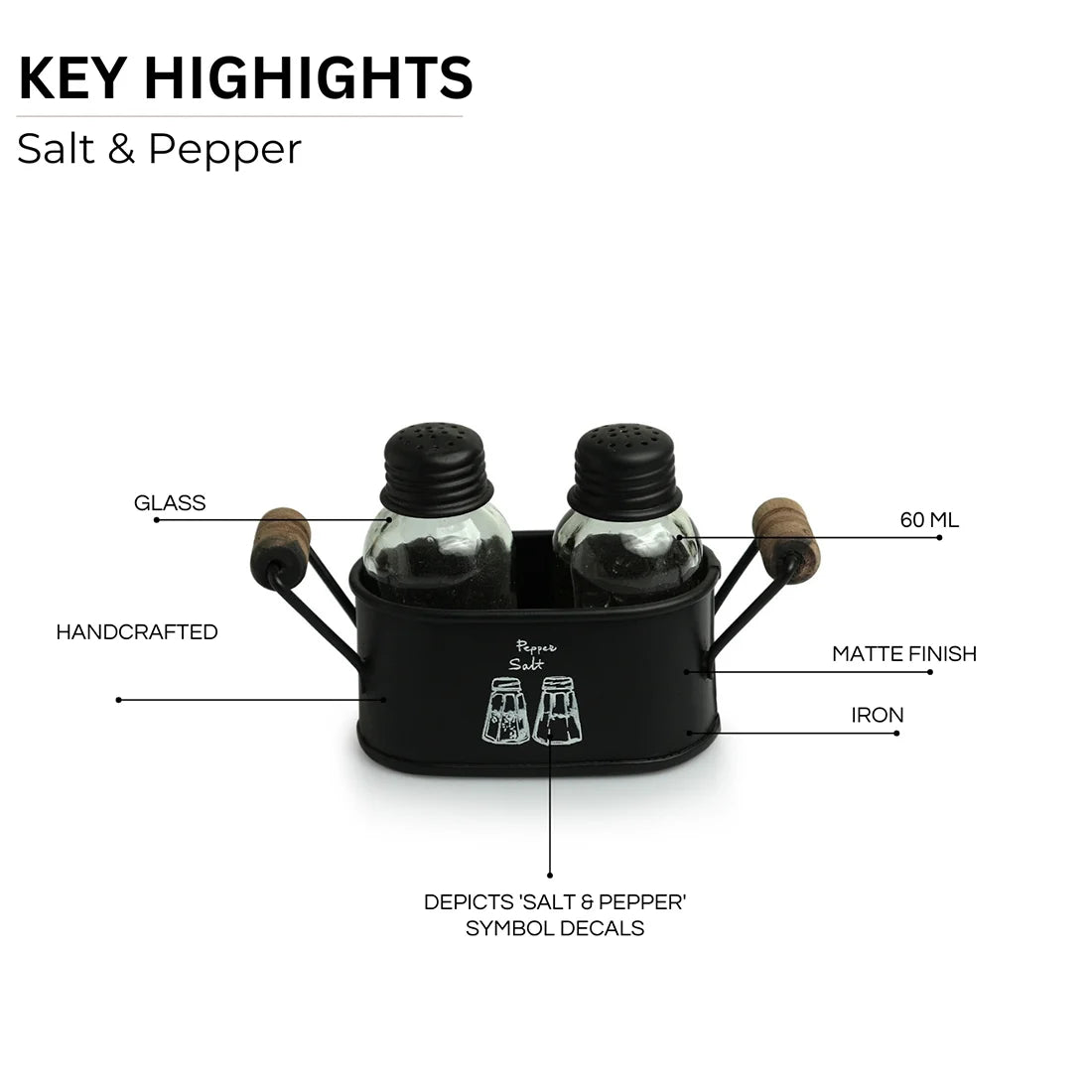 Salt and Pepper Shaker Holder Set With Iron Holder Set of 2, 60 ml By MA-PSB2