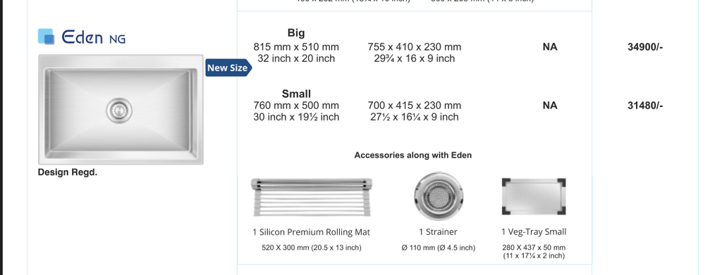 Nirali Eden Kitchen Sink in Stainless Steel 304 Grade