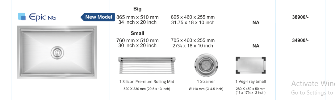Nirali Epic Kitchen Sink in Stainless Steel 304 Grade