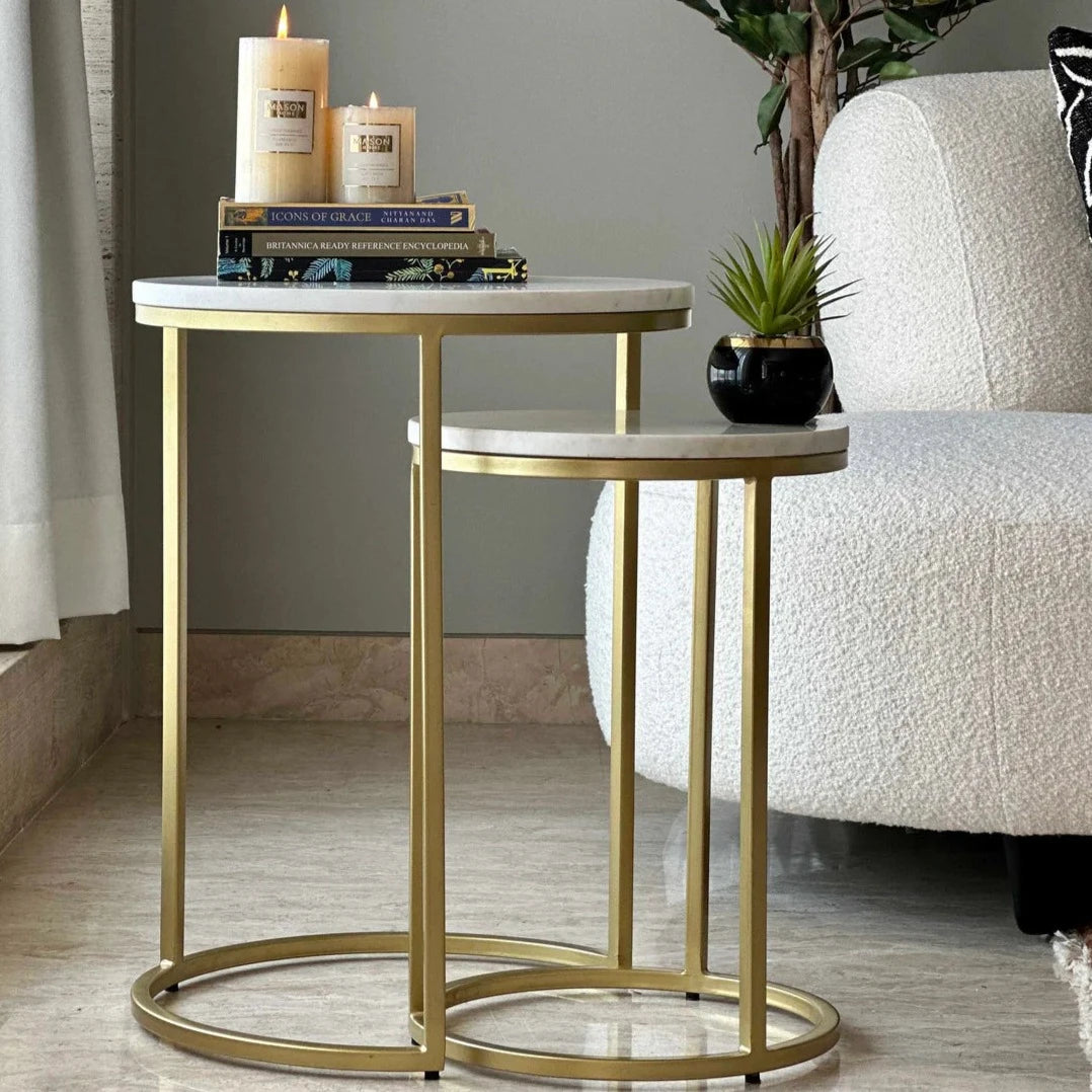 Living Room Nesting Tea Table Iron Frame Coffee Table [ Set of 2 ] By ...