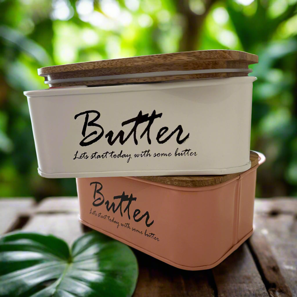 Metal Butter Container Holder Storage With Mango Wood Lid By MA85