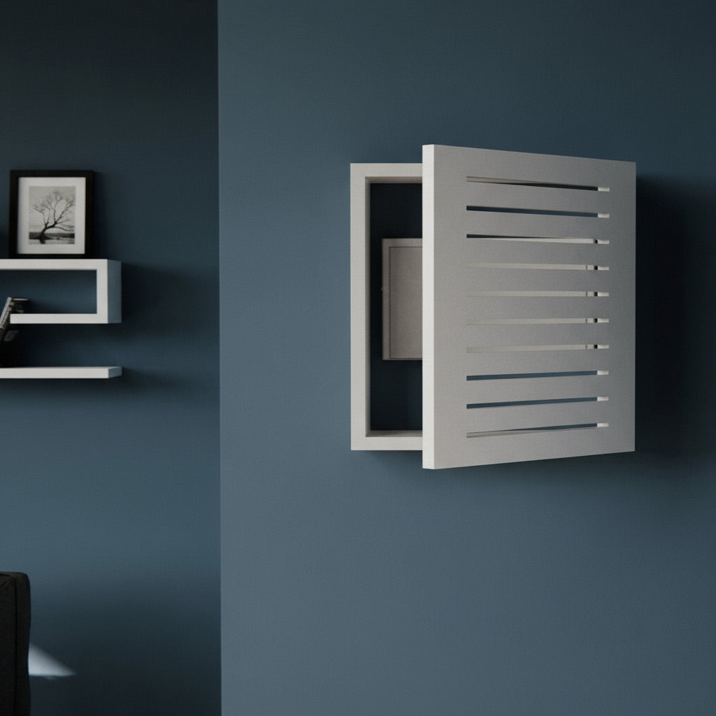 Floating WPC Geometric Line Shape Electric Meter Cover By Miza