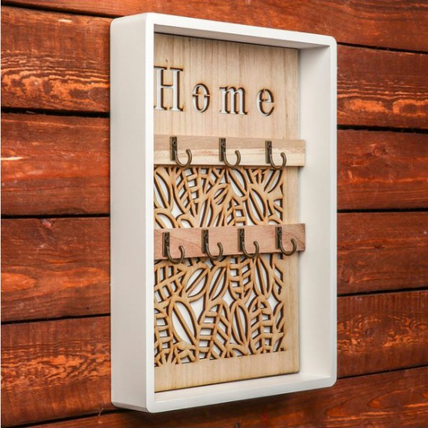 CNC Wall Hanging Wooden Key Holder with 6 Hooks-1 PC-Random Color-BY APT