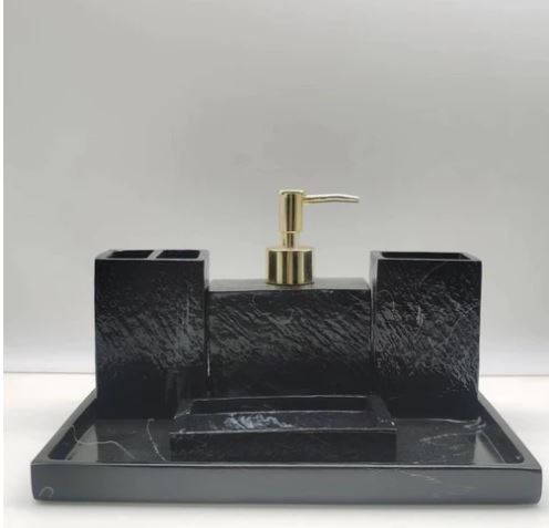 Luxurious Artificial Stone 5-Piece Set Bathroom Accessories: Soap Dispenser, Tumbler Glass, Soap Dish, Glass and Tray