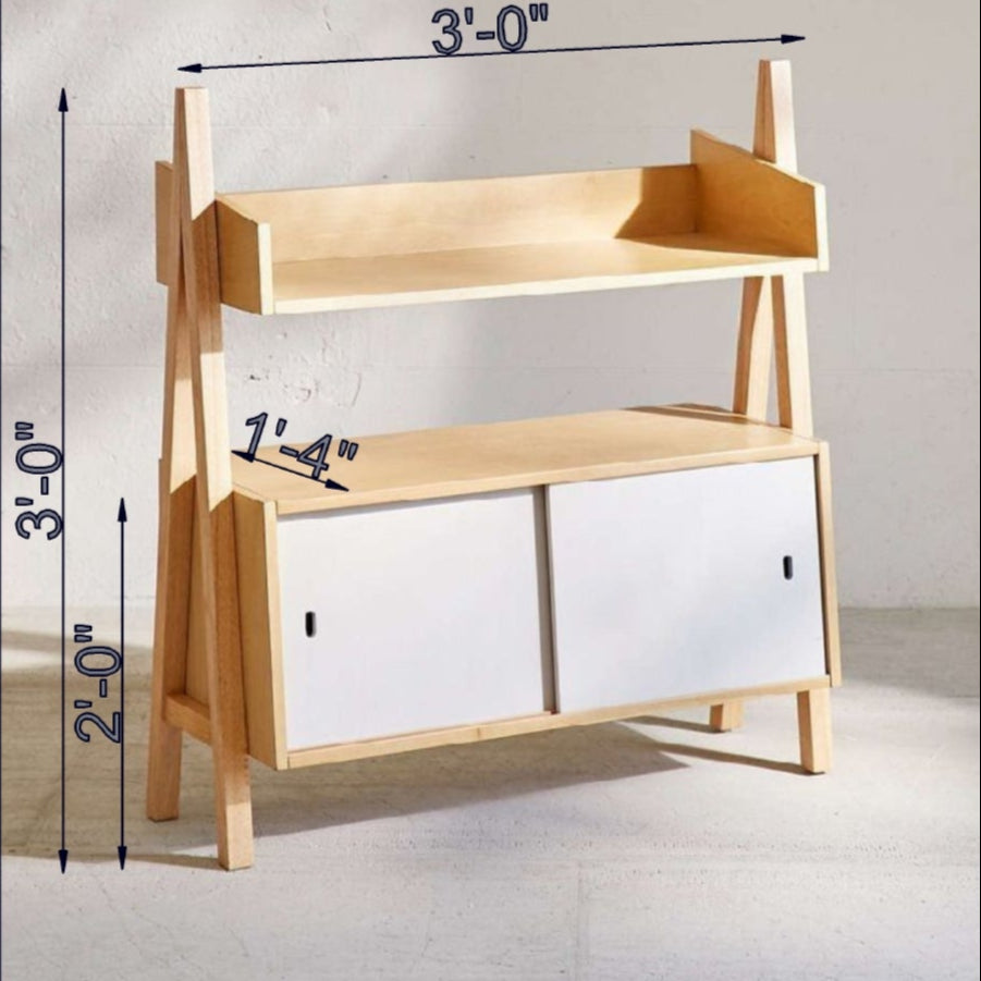 Kids' Wooden Bookshelf With Sliding Storage Cabinet